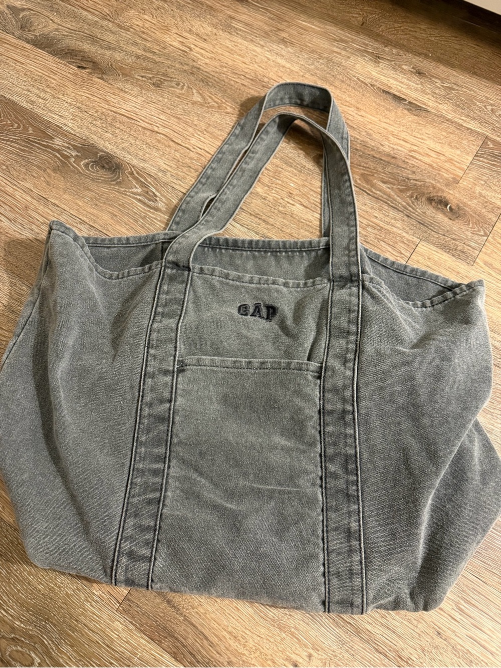 GAP Washed Gray Canvas Tote with Front Pocket